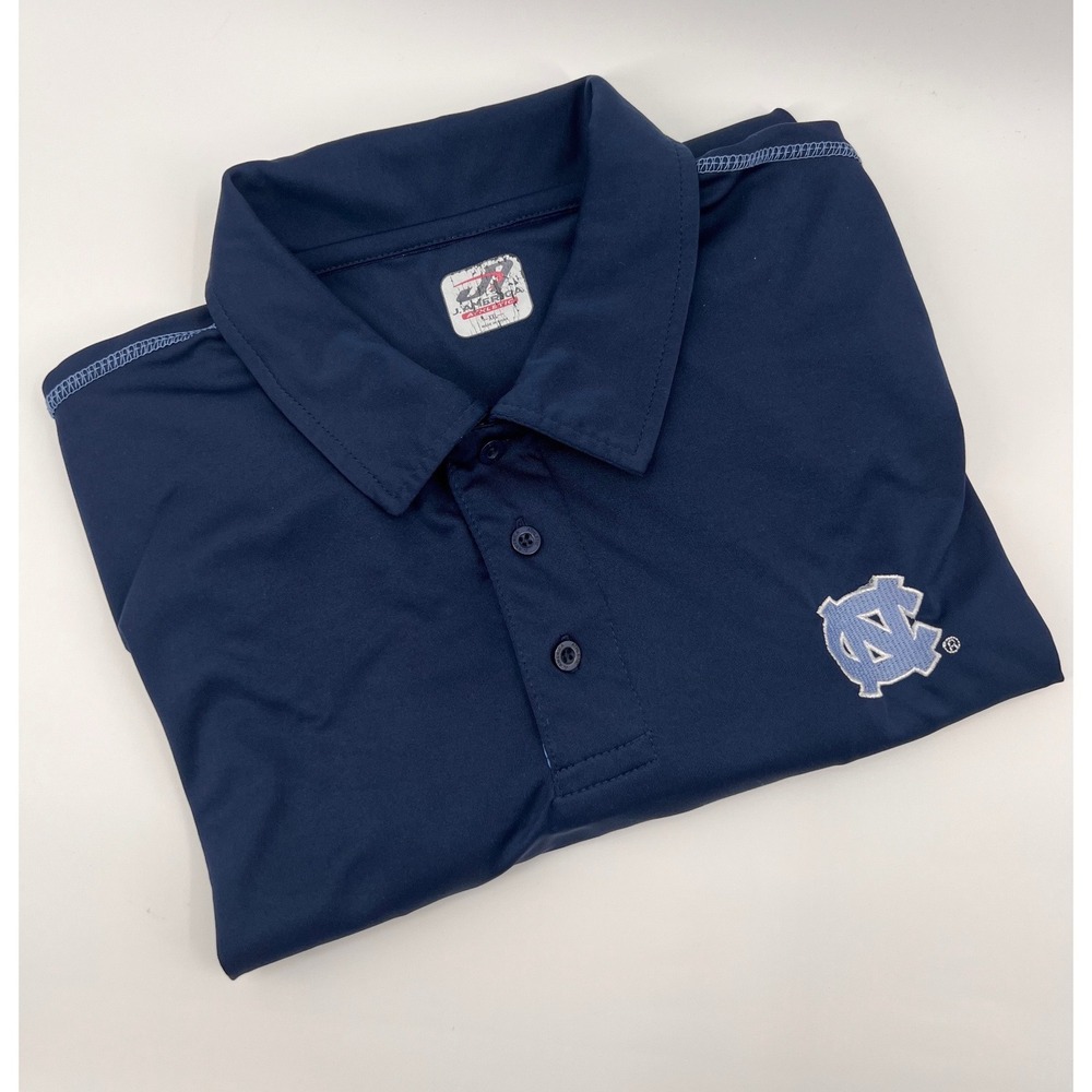 J America Athletic Mens XXL Navy Blue UNC Tar Heels Polo Shirt Performance